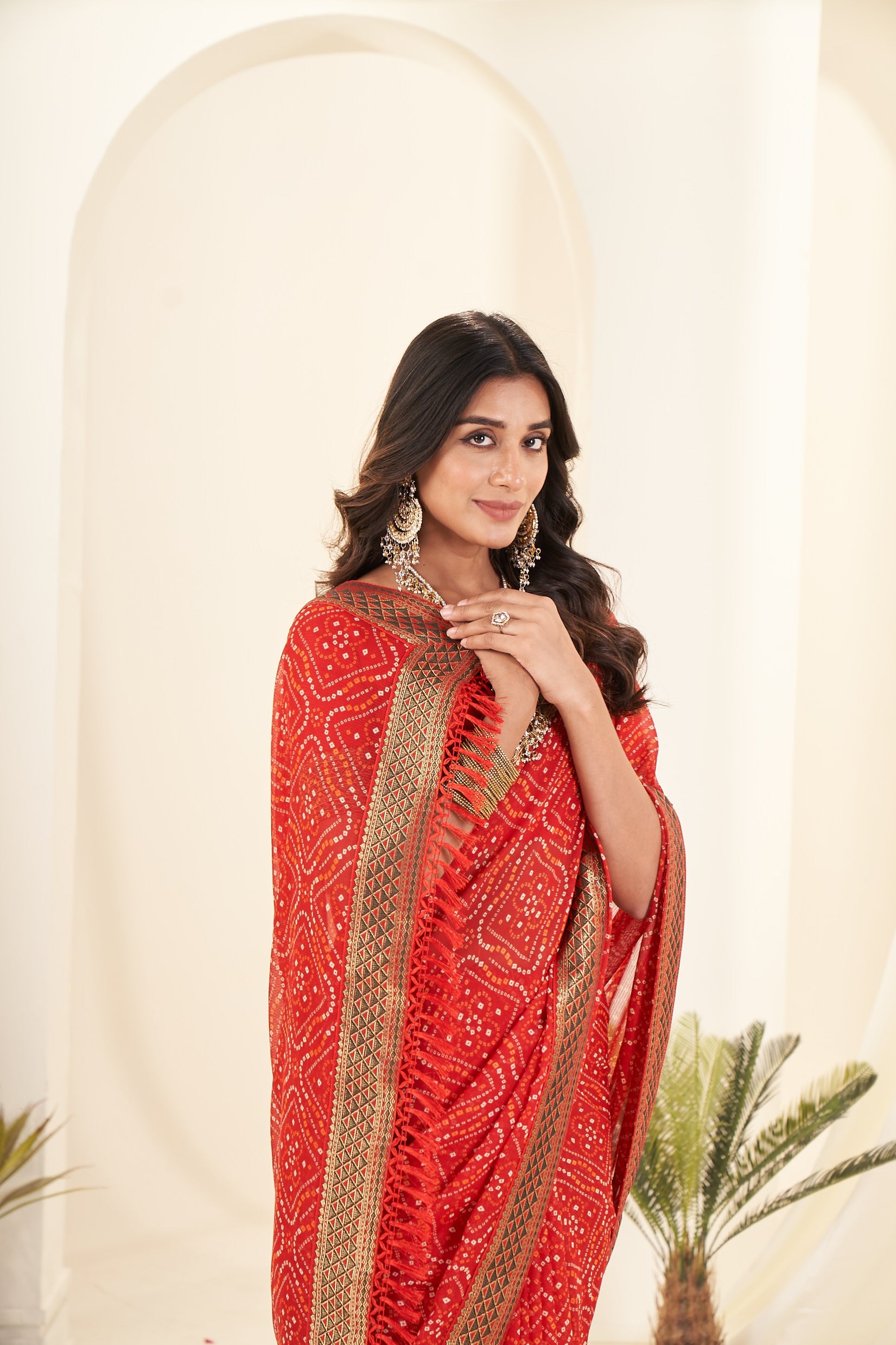 Red Bandhani Georgette Saree